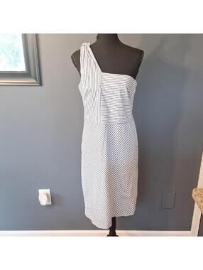 NWT Banana Republic Blue Striped One Shoulder Dress Size 8